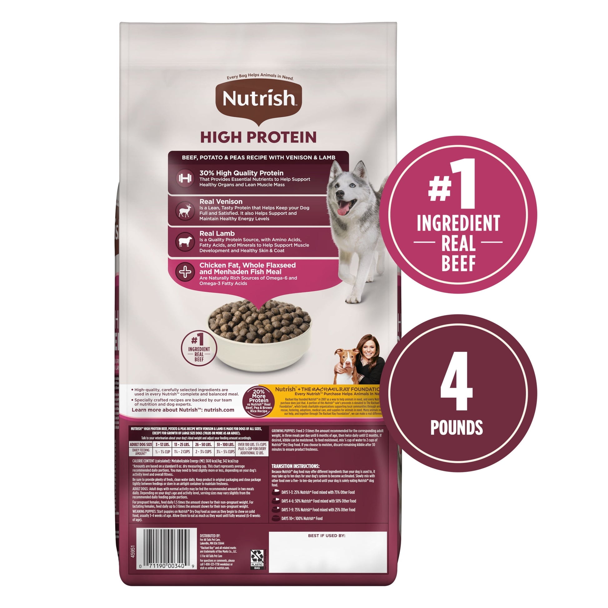 Nutrish High Protein Beef, Potato & Peas Recipe with Venison & Lamb Dry Dog Food, 4 lb. Bag (Rachael Ray)