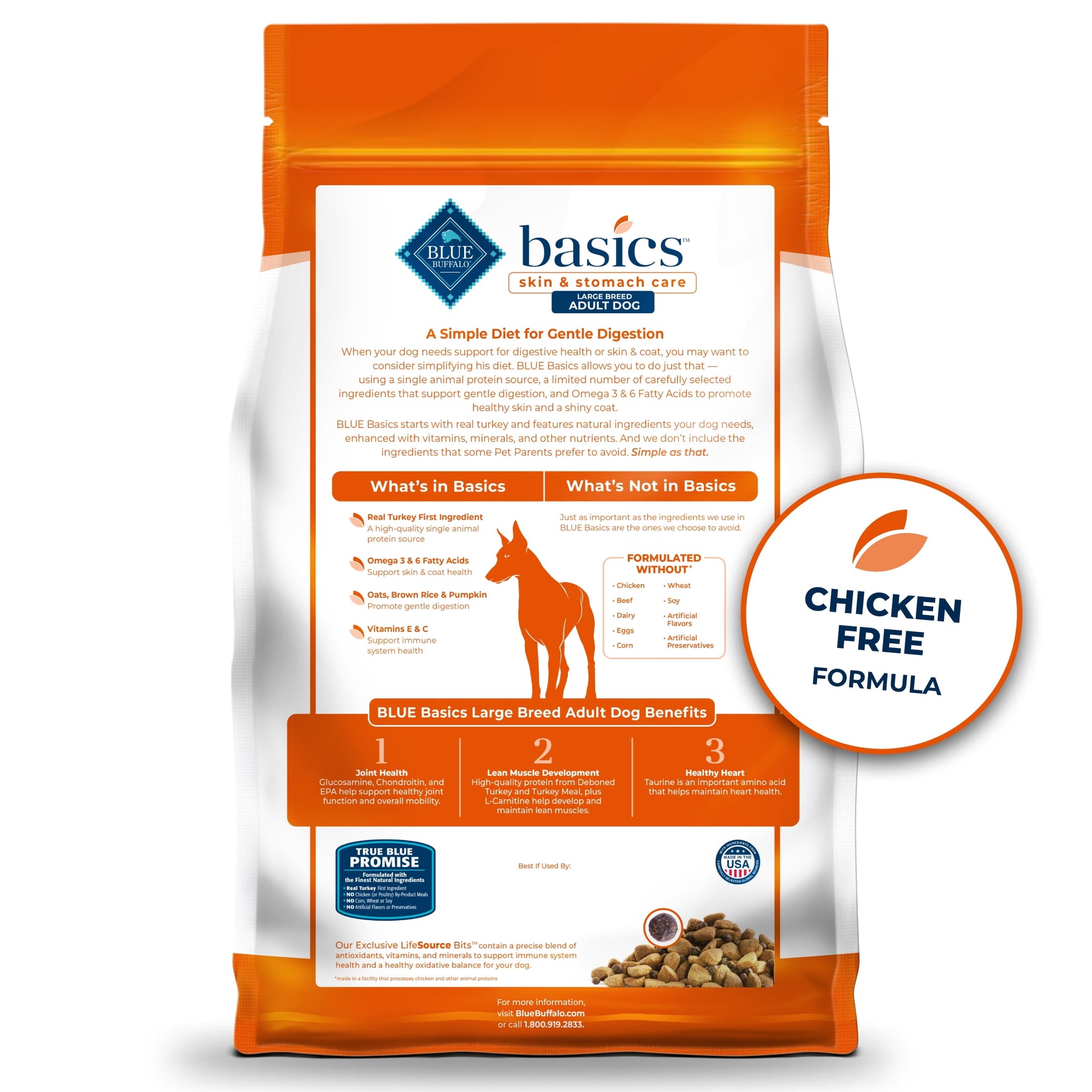 Blue Buffalo Basics Grain-Free Large Breed Adult Dry Dog Food, Limited Ingredient Diet, Turkey, 24 lbs.