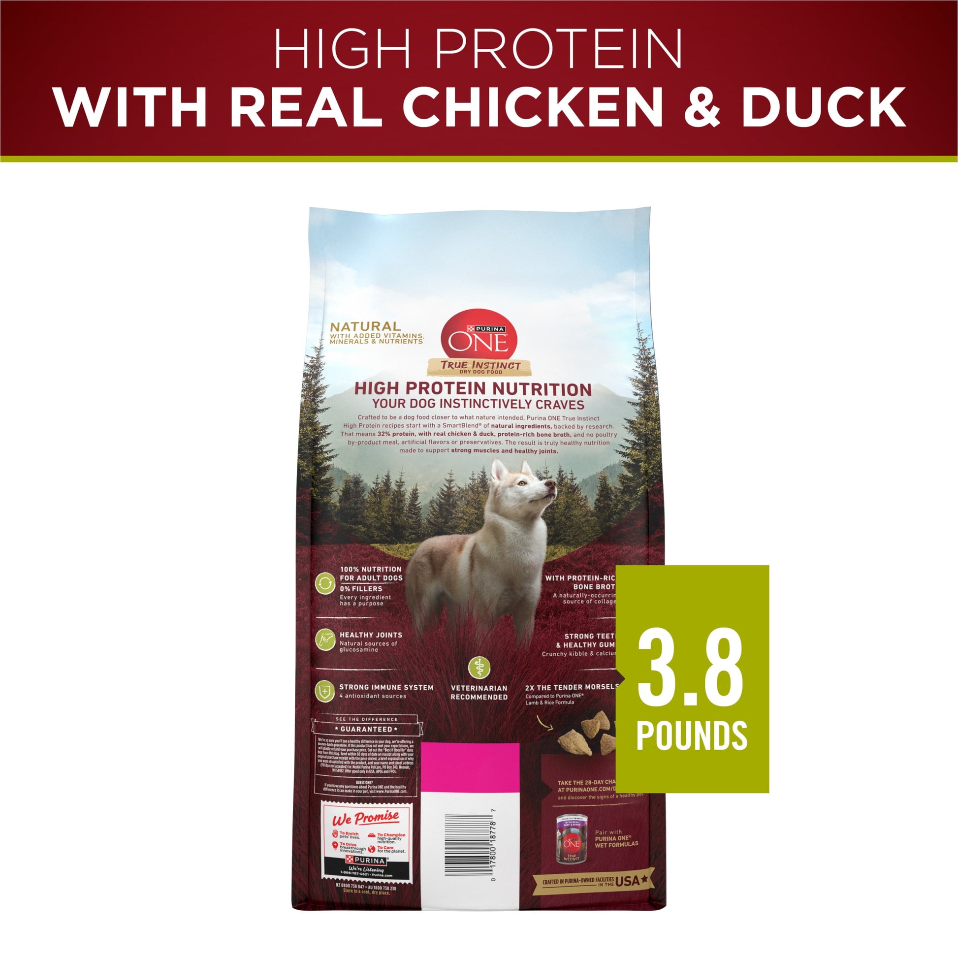 Purina ONE True Instinct Dry Dog Food, High Protein with Real Chicken & Duck, 3.8 lb Bag