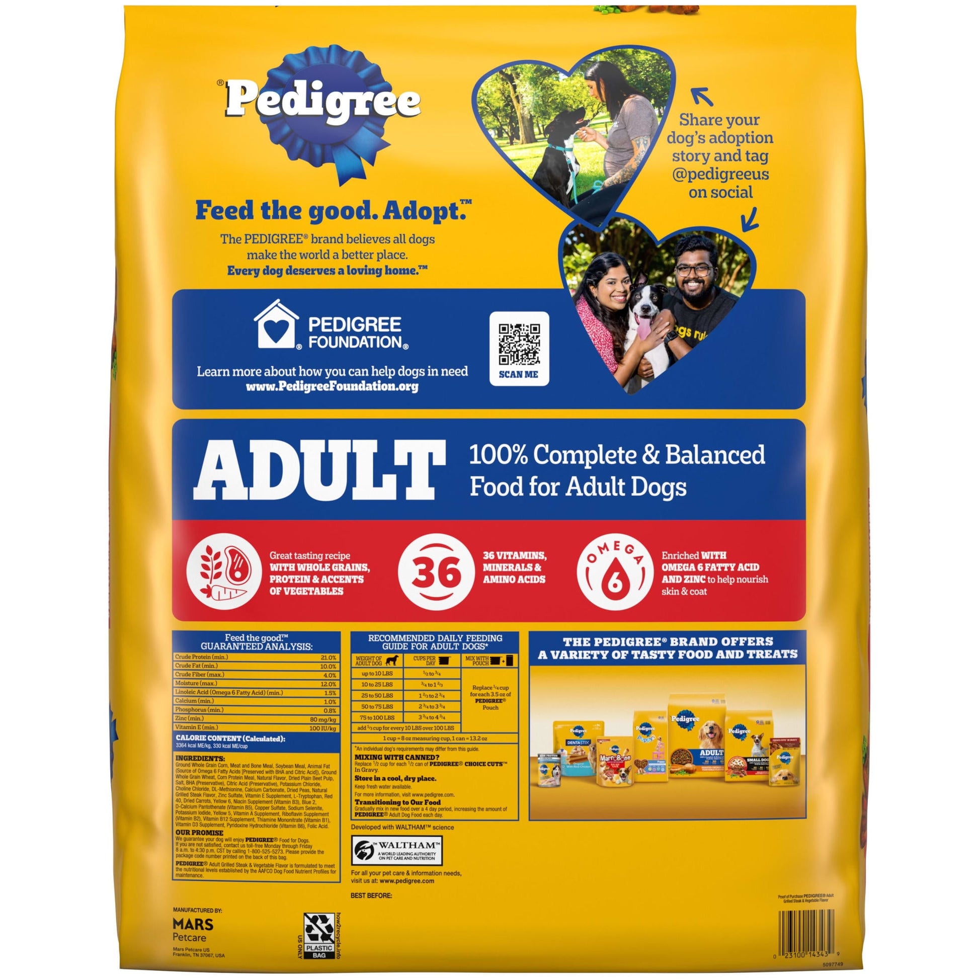 Pedigree Complete Nutrition Adult Dry Dog Food Grilled Steak & Vegetable Flavor Dog Kibble, 30 Lb Bonus Bag