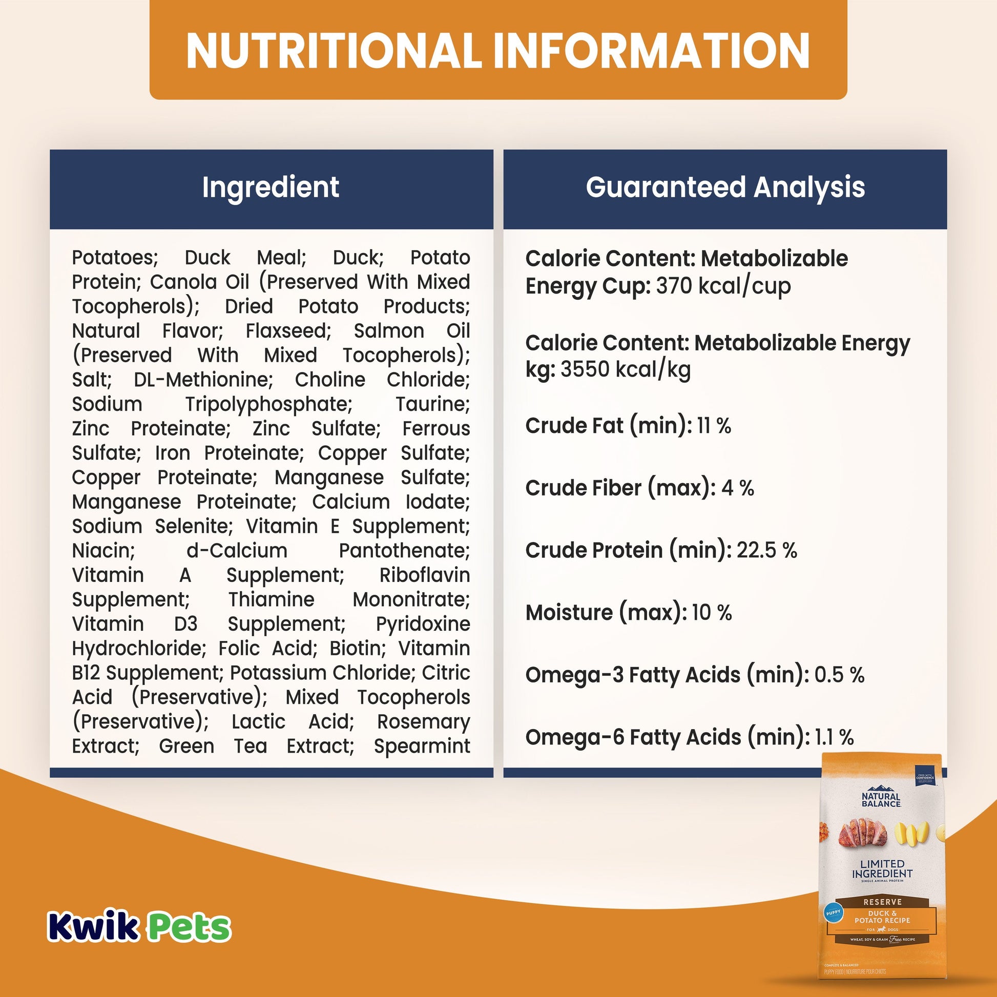 Natural Balance L.I.D. Limited Ingredient Diets Duck & Potato Puppy Formula Dry Dog Food, 12 Pounds