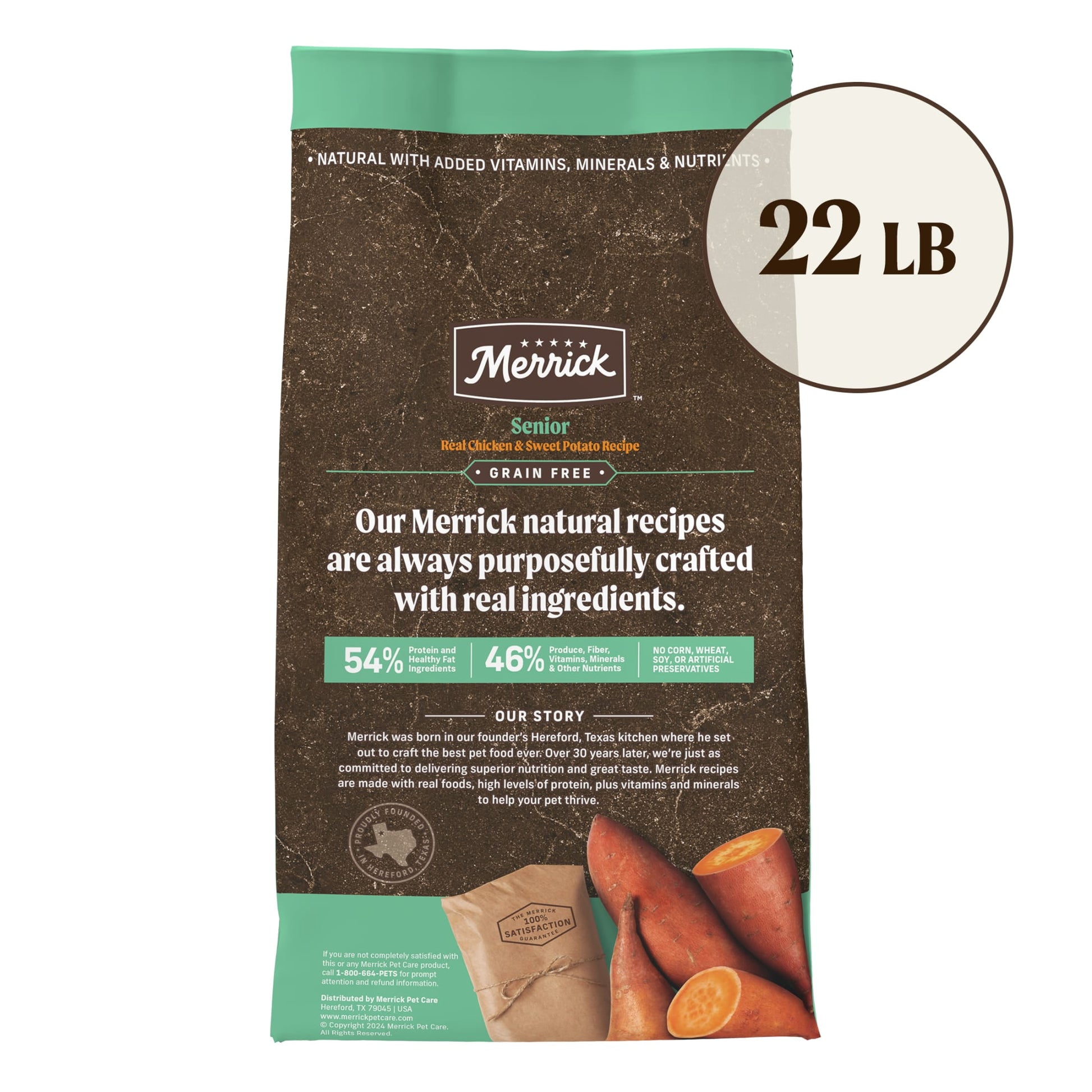 Merrick Grain-Free Dry Dog Food for Seniors, High Protein Real Chicken & Sweet Potato, 22 lb Bag