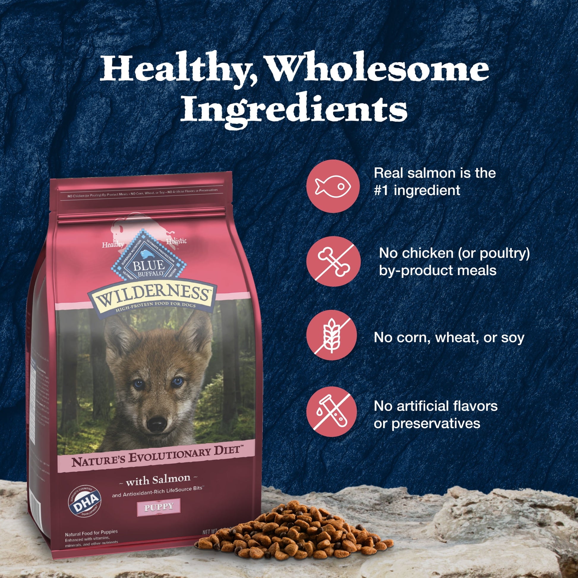 Blue Buffalo Wilderness High-Protein Natural Dry Food for Puppies, Salmon Recipe 4.5-lb. Bag