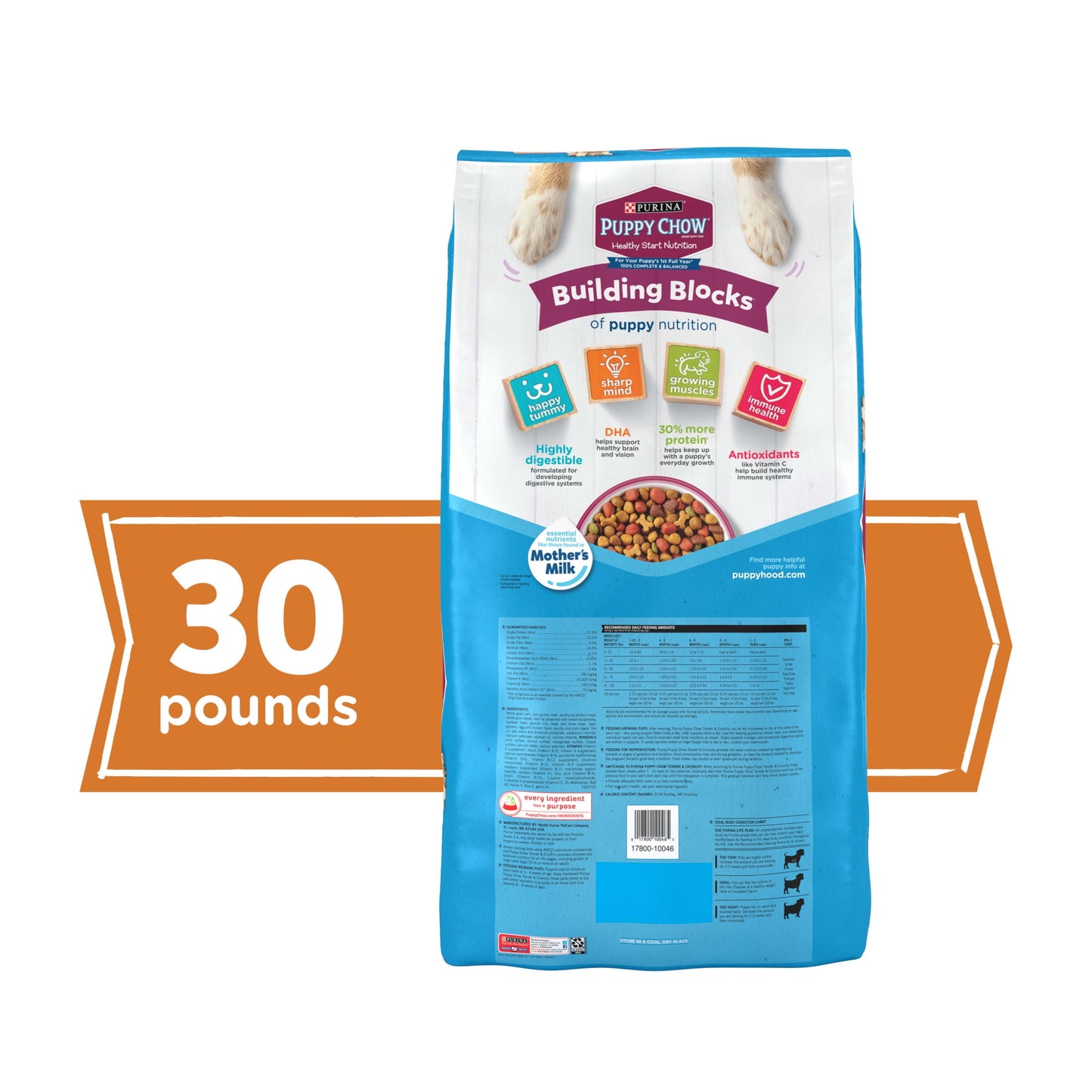 Purina Puppy Chow Dry Dog Food, Tender & Crunchy High Protein Real Beef & Rice, 30 lb Bag