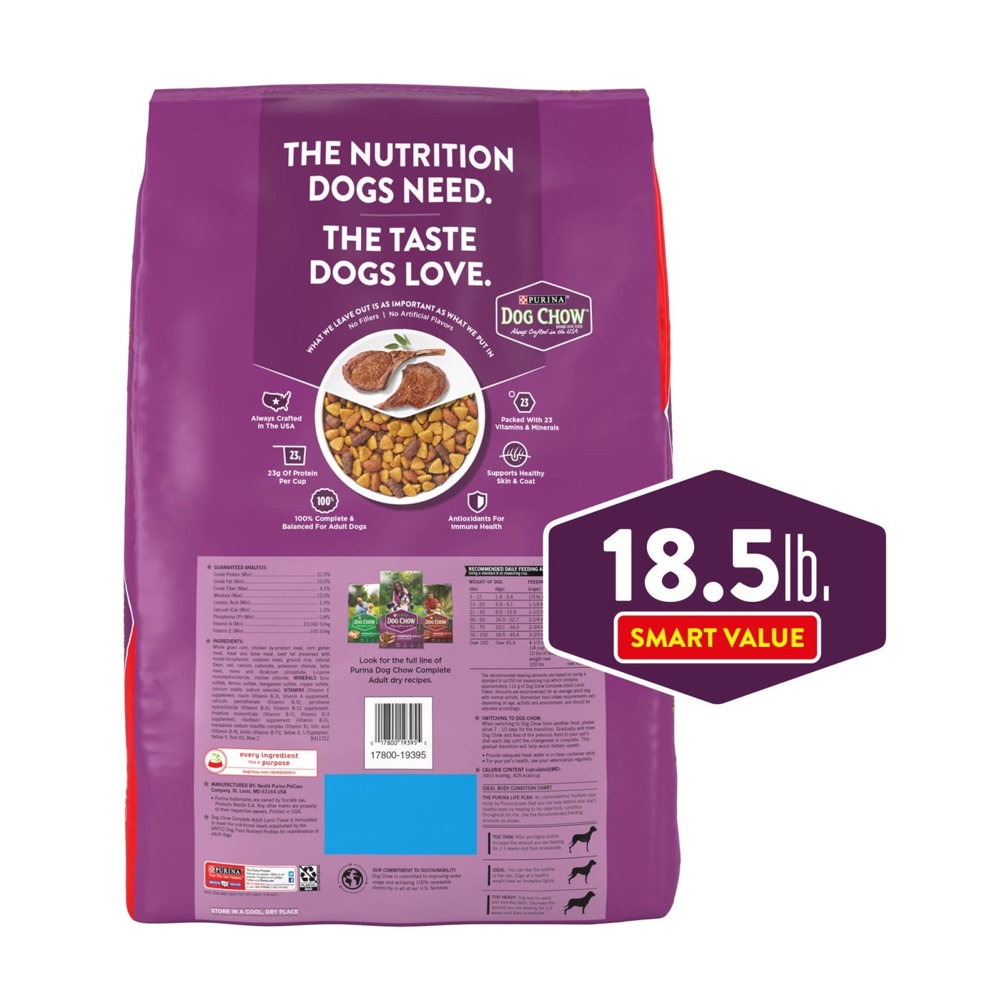 Purina Dog Chow Complete Adult Dry Dog Food Kibble with Lamb Flavor (Pack of 12)