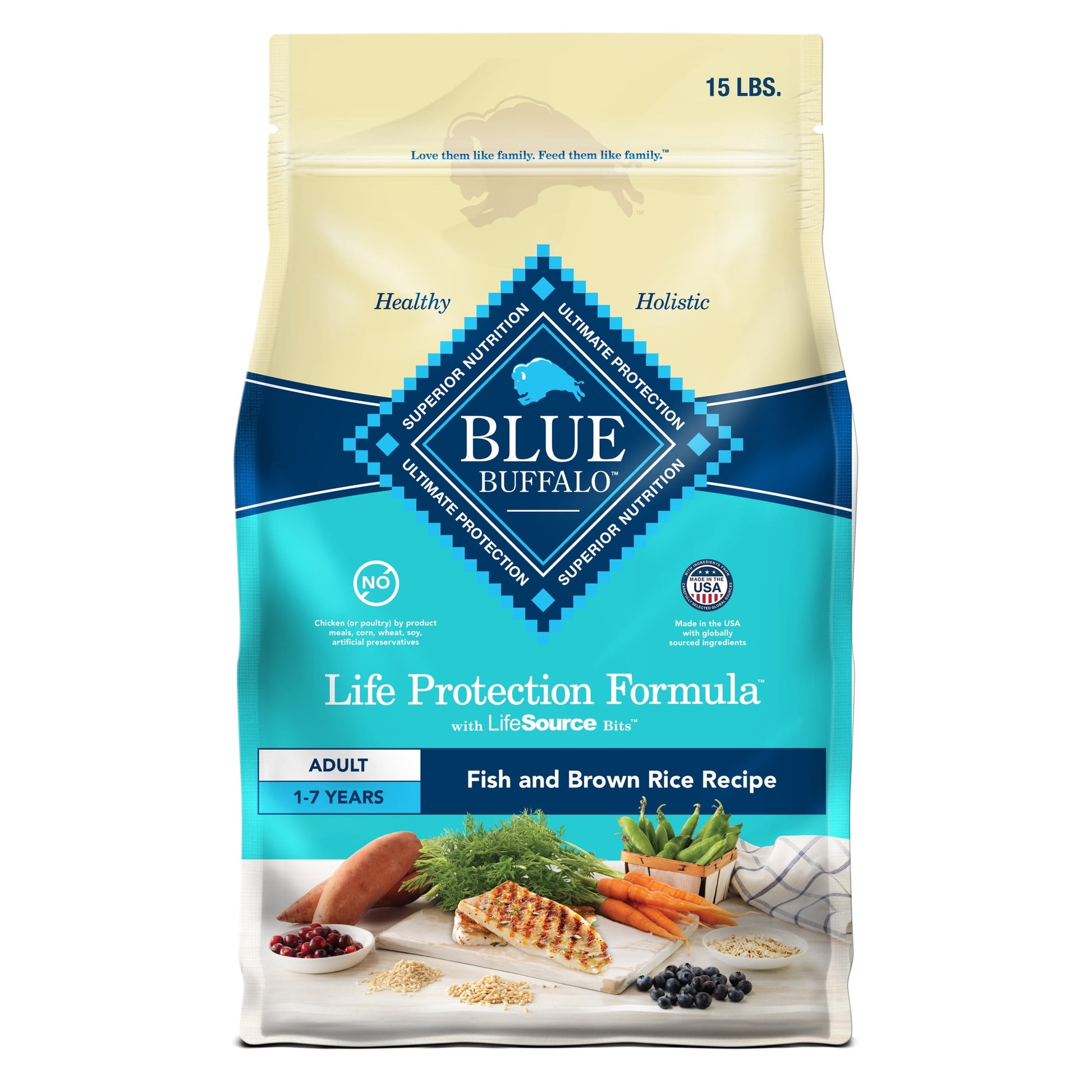 Blue Buffalo Life Protection Formula Natural Dry Dog Food, Fish & Brown Rice, 15-lb. Bag
