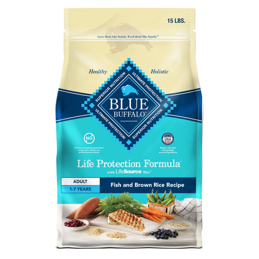 Blue Buffalo Life Protection Formula Natural Dry Dog Food, Fish & Brown Rice, 15-lb. Bag