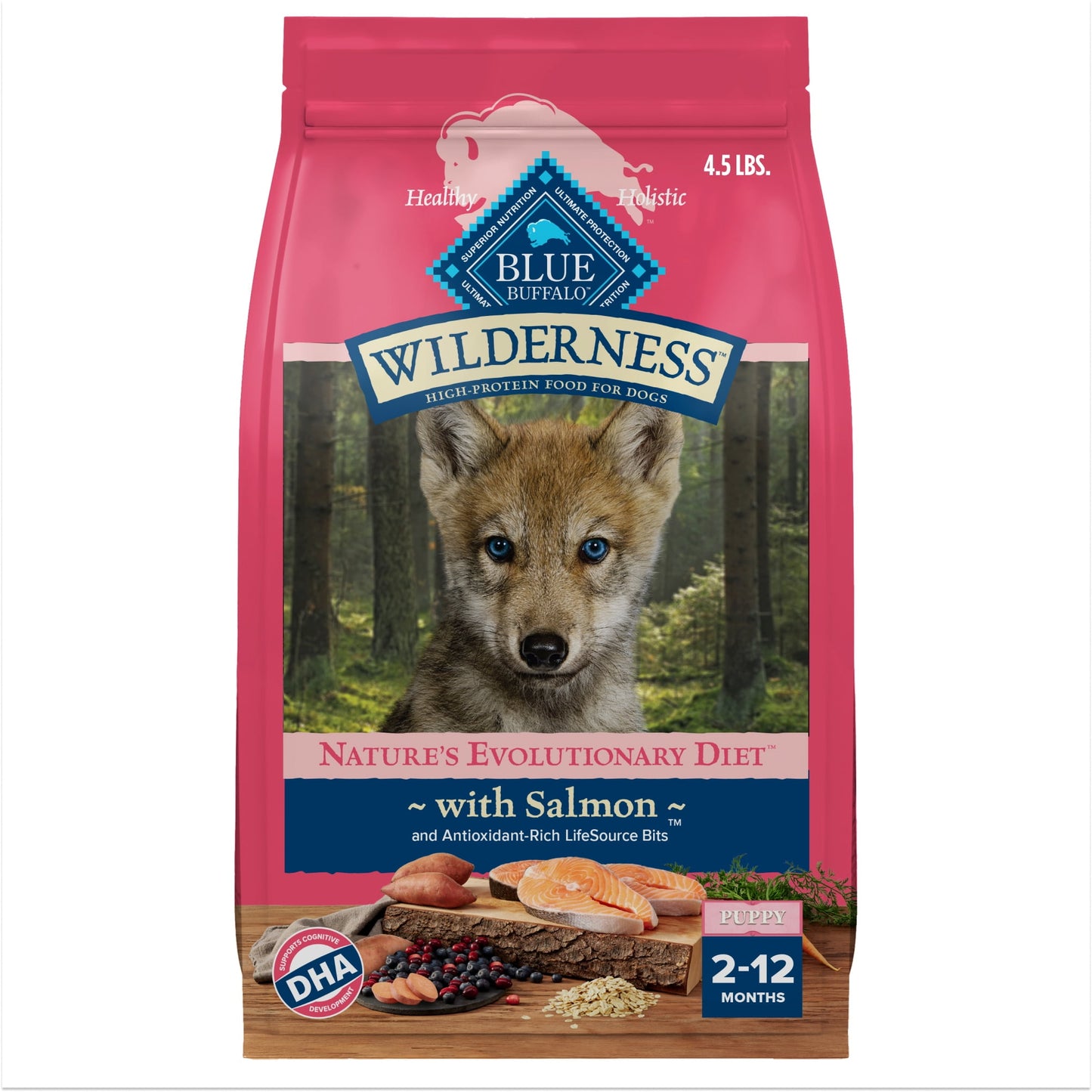 Blue Buffalo Wilderness High-Protein Natural Dry Food for Puppies, Salmon Recipe 4.5-lb. Bag
