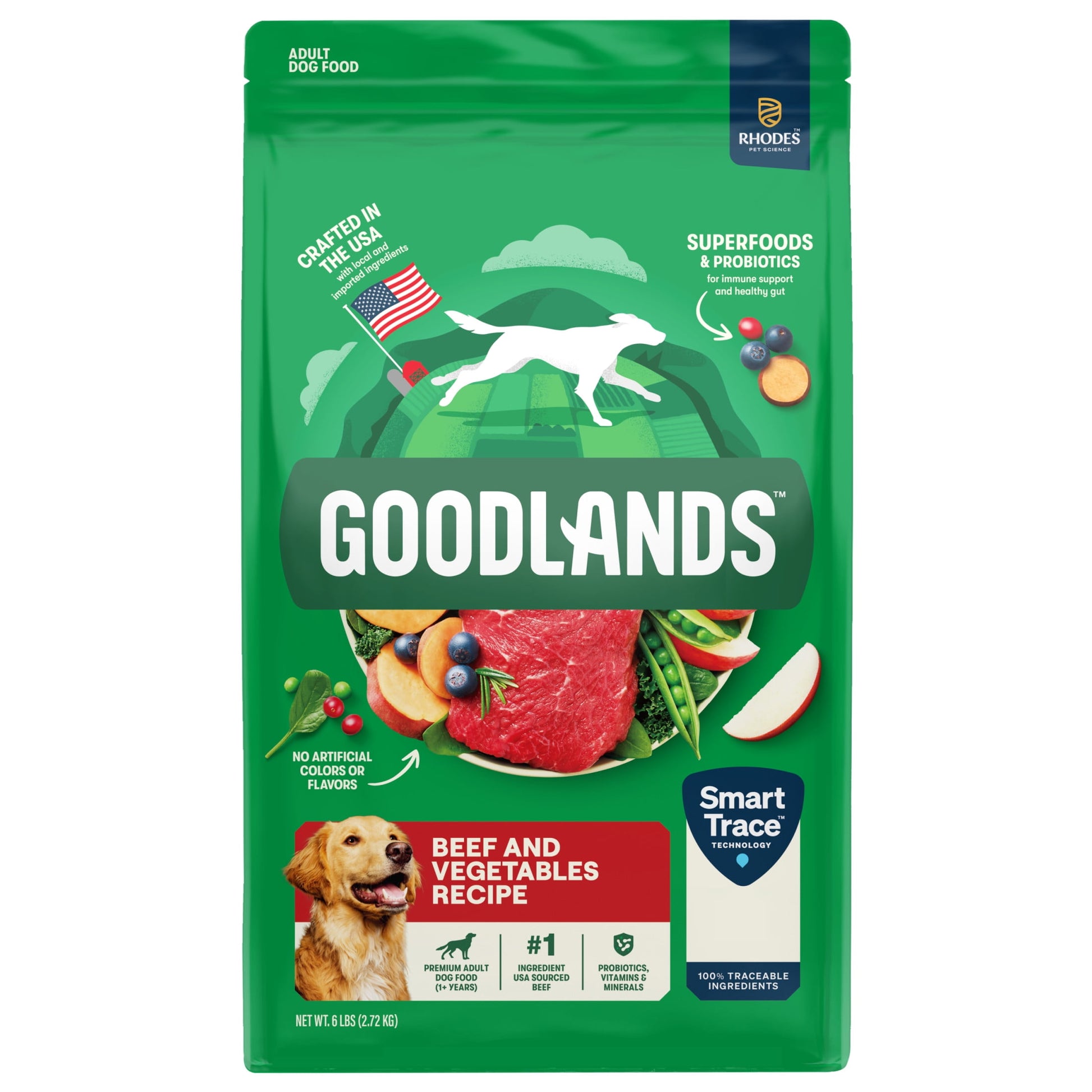 Goodlands Grass-Fed Beef & Vegetable Flavor, Dry Adult Dog Food with Probiotics, 6 lb Bag