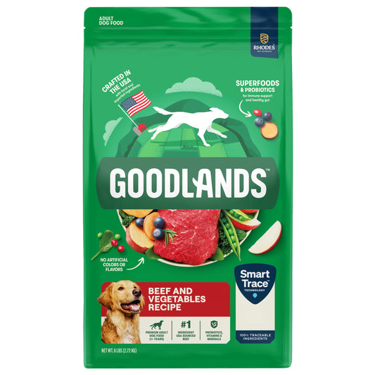 Goodlands Grass-Fed Beef & Vegetable Flavor, Dry Adult Dog Food with Probiotics, 6 lb Bag