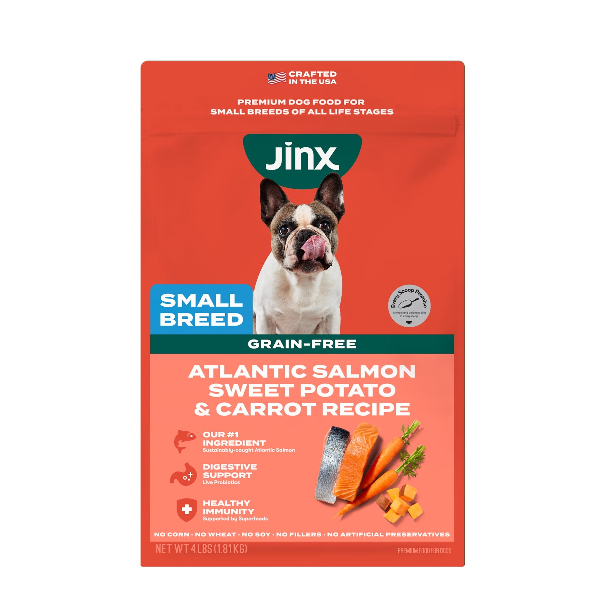 Jinx Small Breed Sweet Potato, & Carrot Dry Dog Food, Grain Free, 4lb. Bag