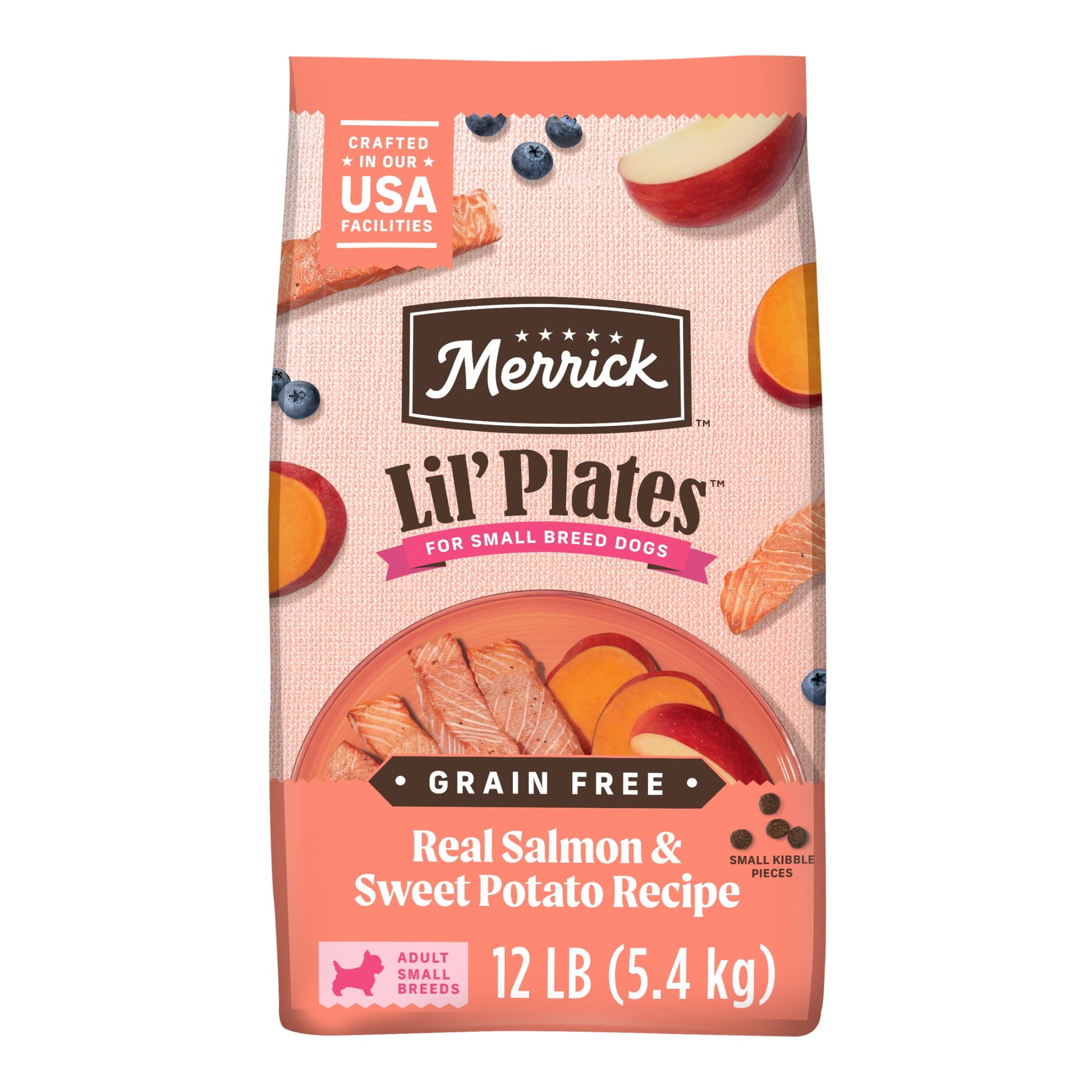 Merrick Lil’ Plates Premium Grain Free Dry Dog Food for Small Dogs, Real Salmon and Sweet Potato Kibble, 12.0 lb. Bag