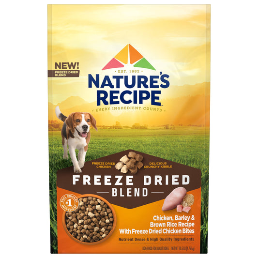 Nature’s Recipe Freeze Dried Chicken, Barley & Brown Rice Dog Food 10.5 lb Bag