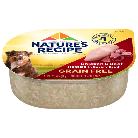 Nature’s Recipe Grain Free Chicken & Beef Recipe in Savory Broth Wet Dog Food, 2.75 oz. Cup