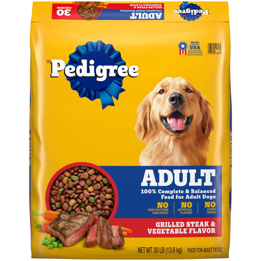 Pedigree Complete Nutrition Adult Dry Dog Food Grilled Steak & Vegetable Flavor Dog Kibble, 30 Lb Bonus Bag