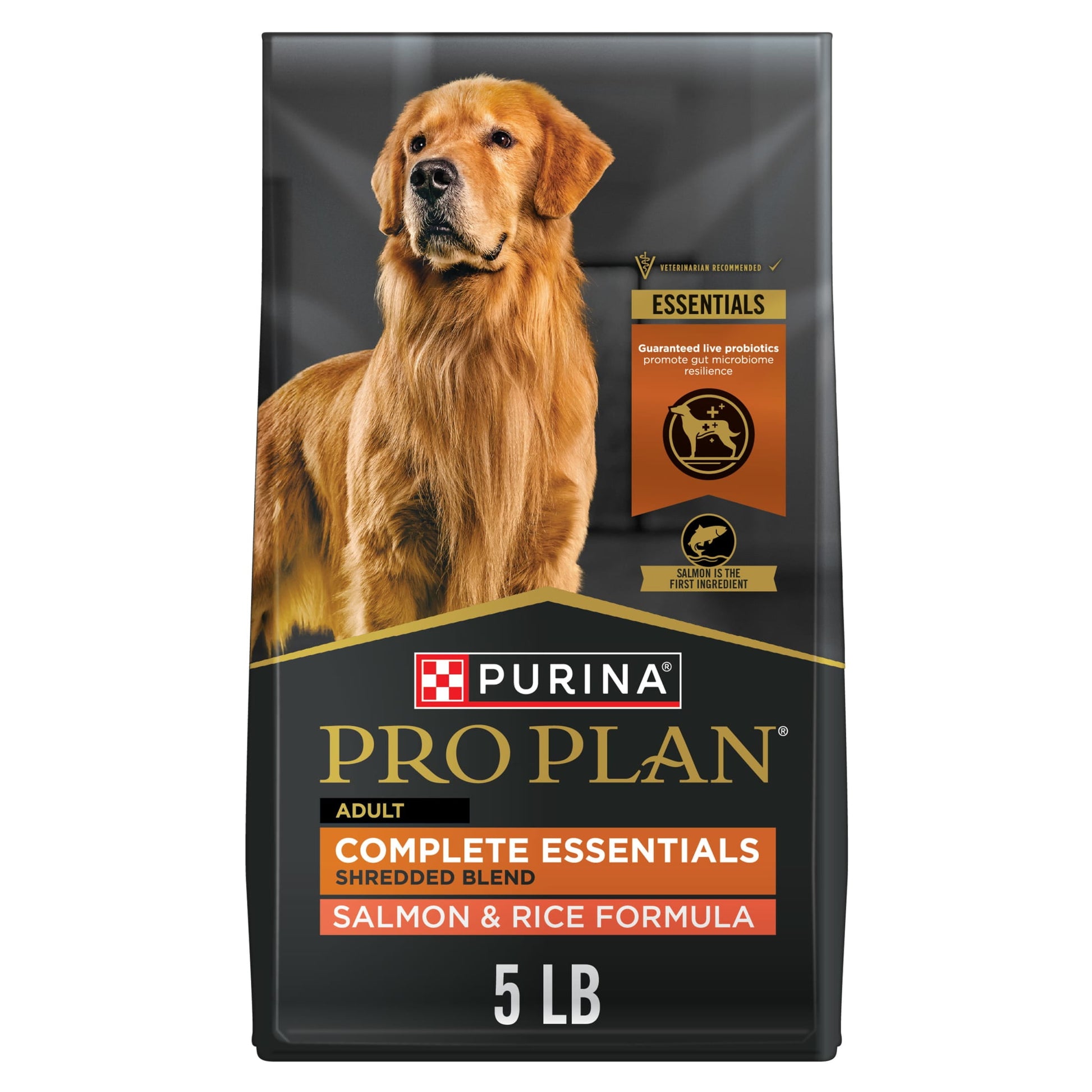 Purina Pro Plan Complete Essentials Shredded Blend Salmon and Rice Dry Dog Food Formula with Probiotics for Dogs, 5 lb Bag