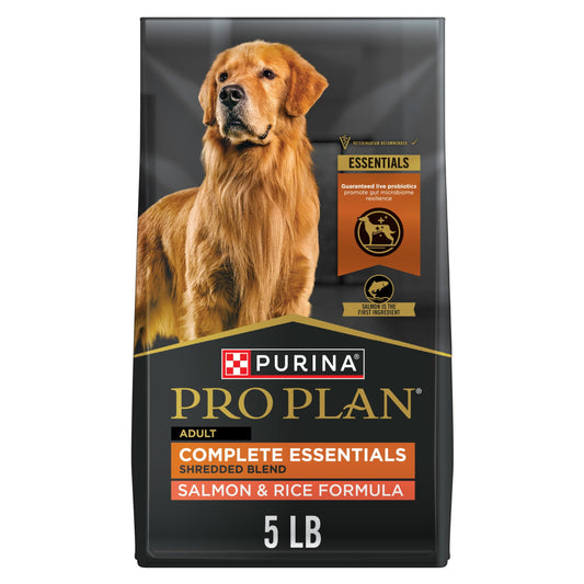 Purina Pro Plan Complete Essentials Shredded Blend Salmon and Rice Dry Dog Food Formula with Probiotics for Dogs, 5 lb Bag