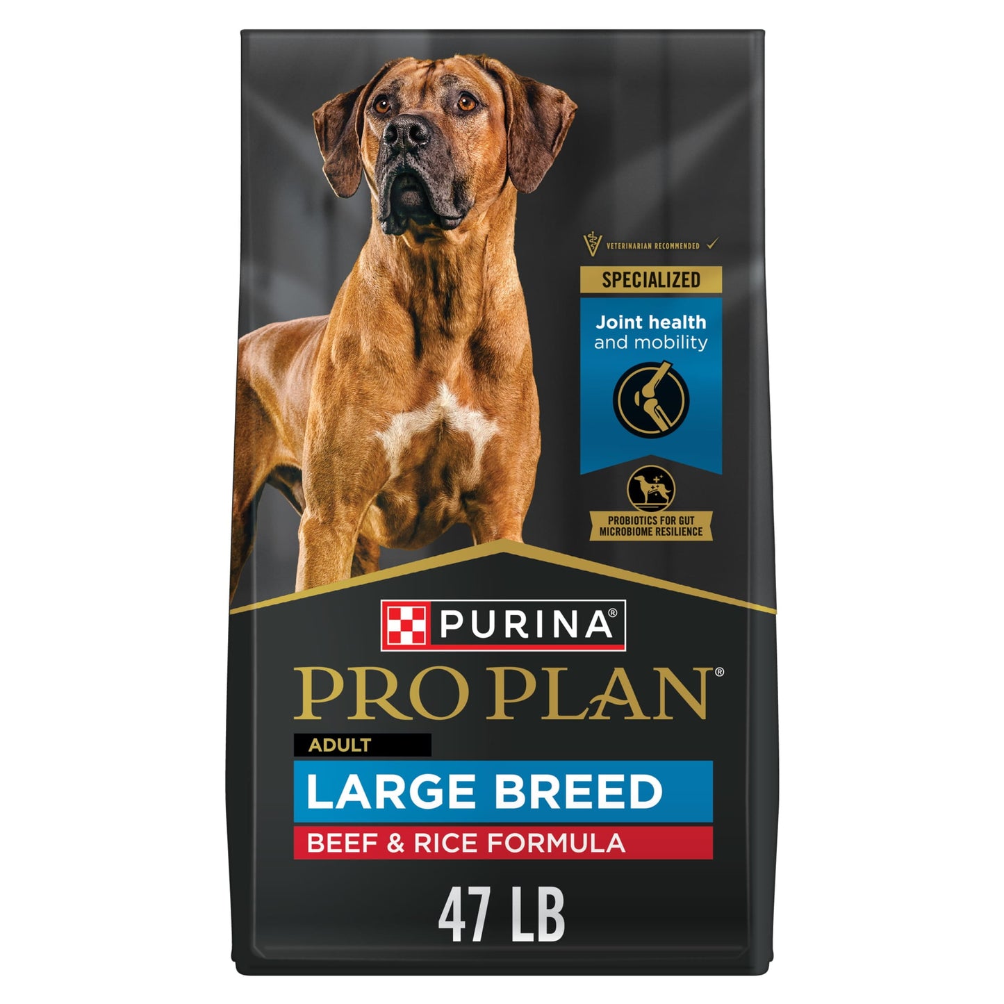 Purina Pro Plan Large Breed Dry High Protein Dog Food with Probiotics for Dogs, Beef and Rice Formula, 47 lb Bag