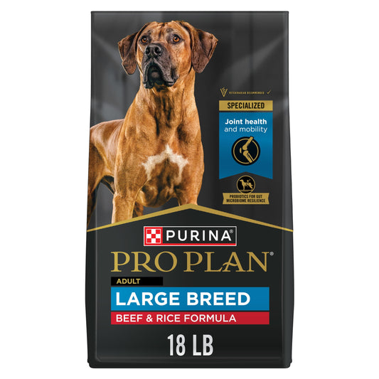 Purina Pro Plan Large Breed Dry High Protein Dog Food with Probiotics for Dogs, Beef and Rice Formula, 18 lb Bag