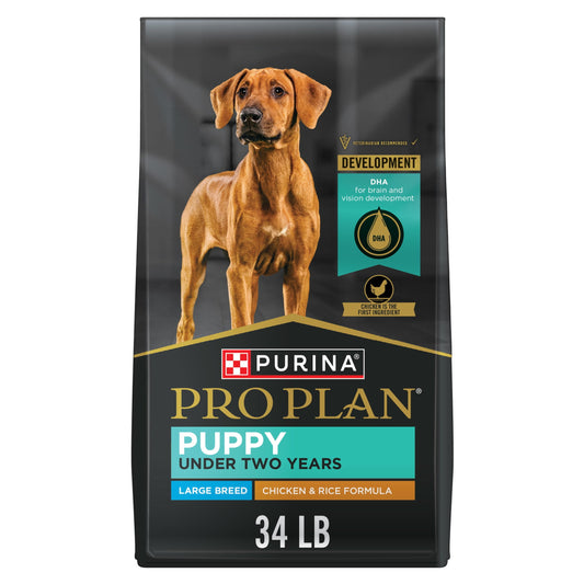 Purina Pro Plan Puppy Dry Dog Food for Large Dogs Under 2 Years, Real Chicken & Rice, 34 lb Bag
