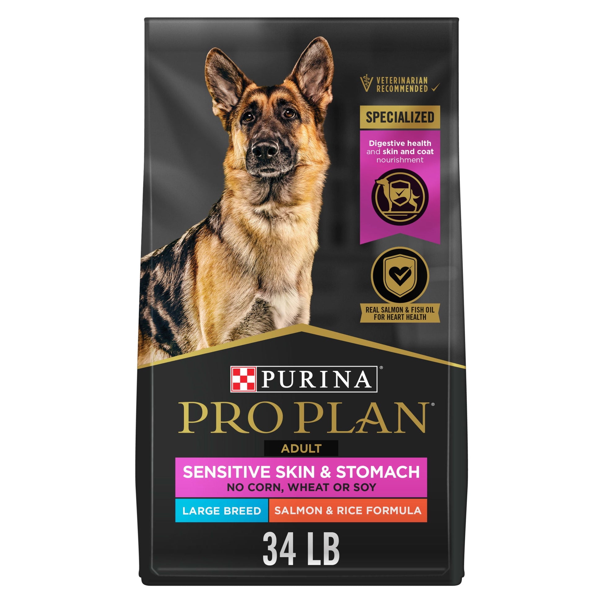 Purina Pro Plan Sensitive Skin and Sensitive Stomach Dog Food Large Breed Salmon and Rice Formula, 34 lb Bag