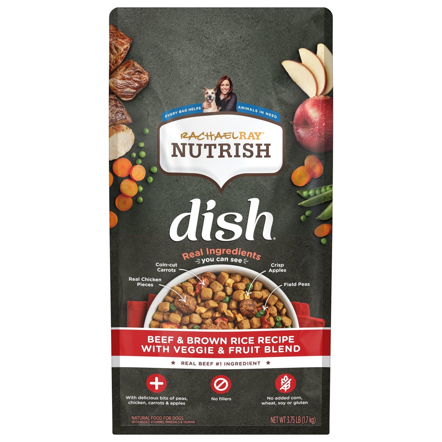 Rachael Ray Nutrish Dish Beef & Brown Rice Recipe with Veggies & Fruit Dry Dog Food, 3.75 lb. Bag