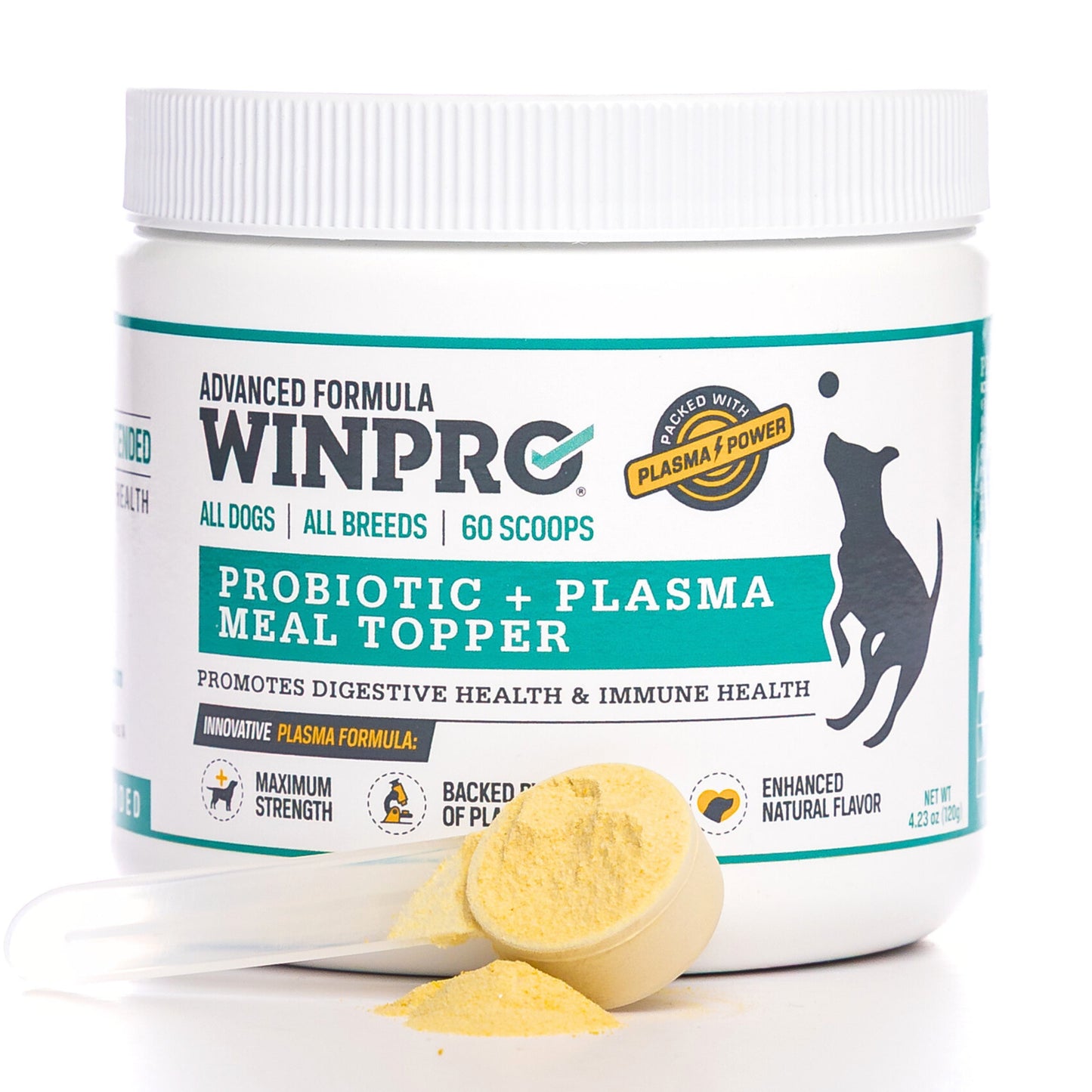 WINPRO Dog Prebiotic + Probiotic Powder Meal Topper - Support for Dog Gut Health, Immunity, and Seasonal Allergies - All Breeds, Ages, and Sizes - Made In The USA - 60 Scoops