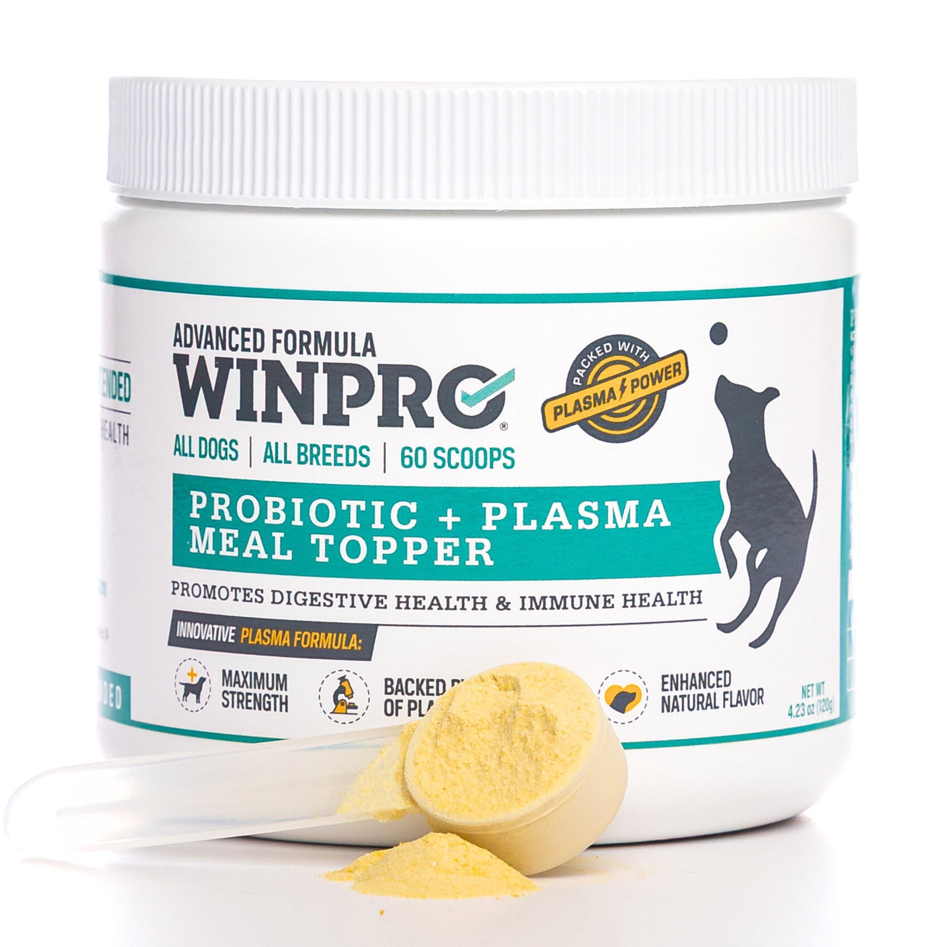 WINPRO Dog Prebiotic + Probiotic Powder Meal Topper - Support for Dog Gut Health, Immunity, and Seasonal Allergies - All Breeds, Ages, and Sizes - Made In The USA - 60 Scoops