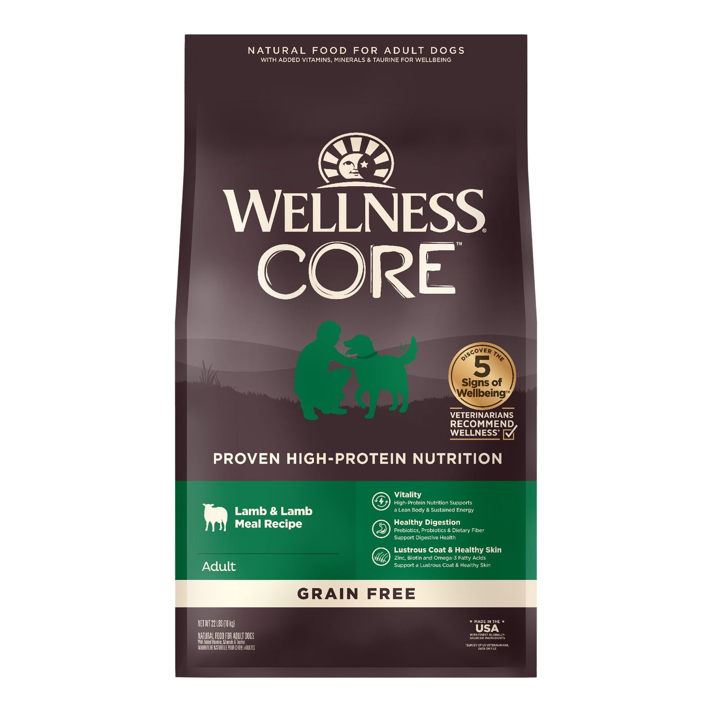 Wellness CORE Natural Grain Free Dry Dog Food, Lamb, 22-Pound Bag