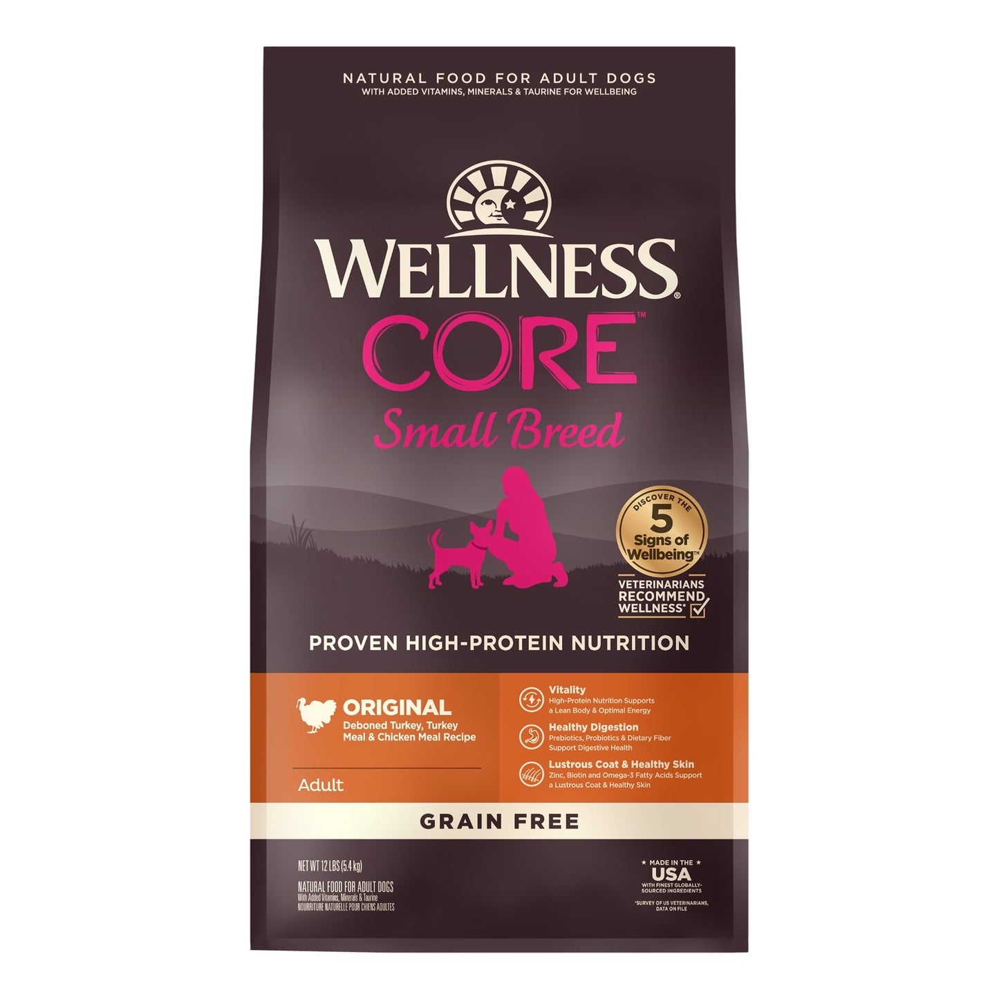 Wellness CORE Dry Dog Food, Small Breed, Grain Free, High Protein, Natural, Original Turkey & Chicken Recipe, (12-Pound Bag)