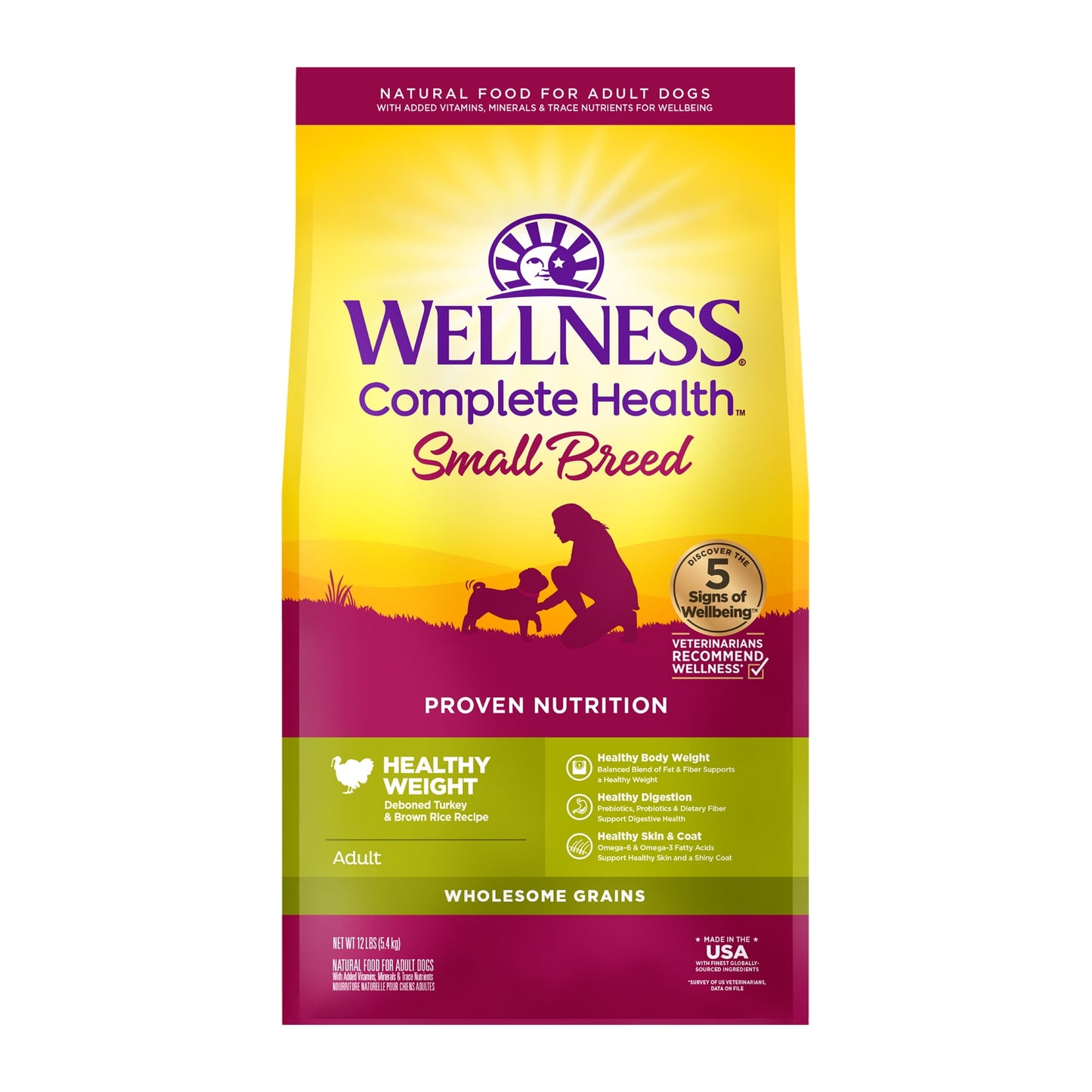 Wellness Complete Health Natural Small Breed Healthy Weight Dry Dog Food, Turkey & Rice, 12-Pound Bag