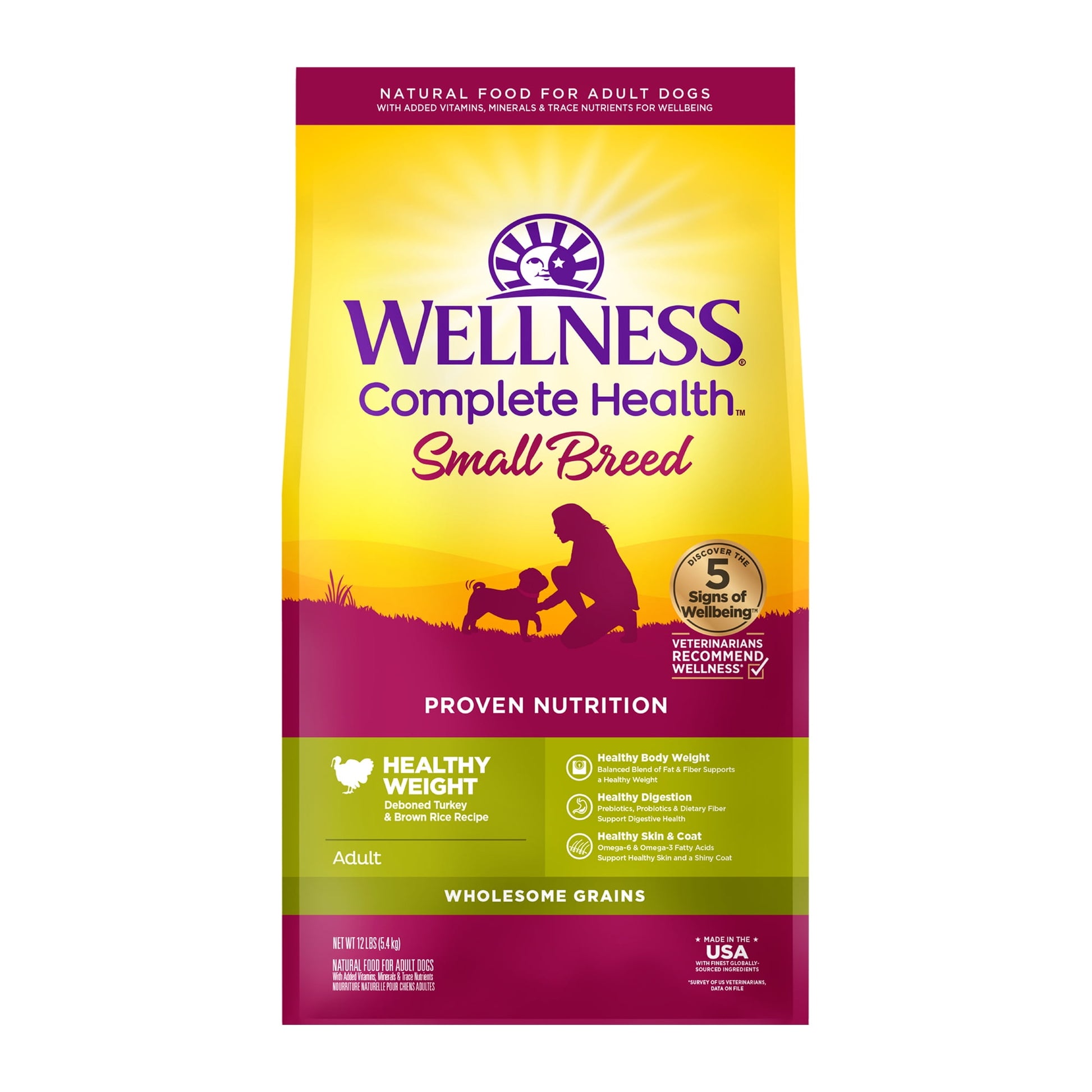 Wellness Complete Health Natural Small Breed Healthy Weight Dry Dog Food, Turkey & Rice, 12-Pound Bag