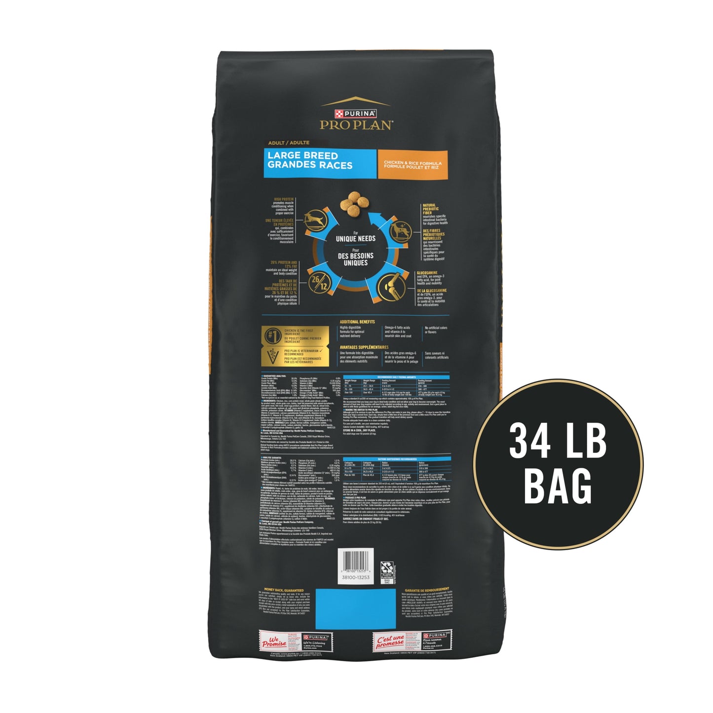 Purina Pro Plan Dry Dog Food for Large Adult Dogs High Protein,  Real Chicken & Rice, 34 lb Bag