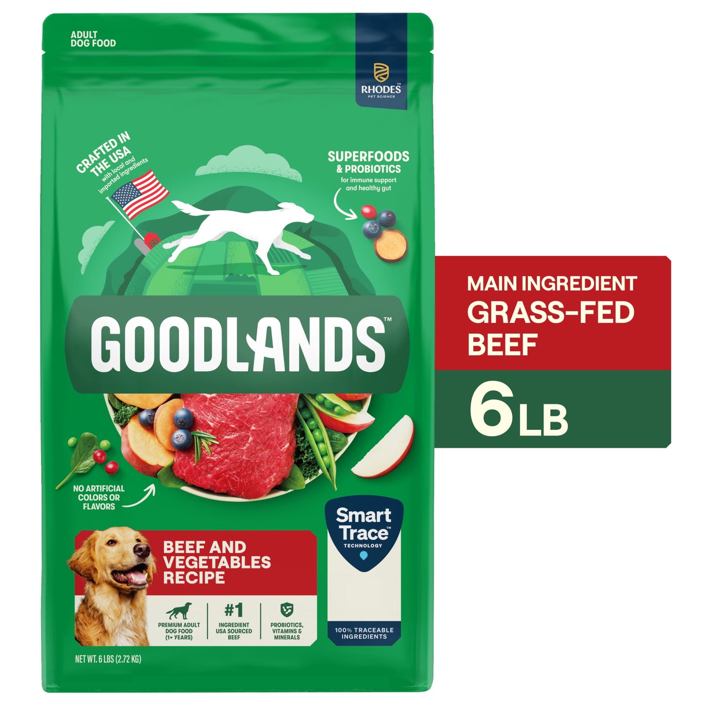 Goodlands Grass-Fed Beef & Vegetable Flavor, Dry Adult Dog Food with Probiotics, 6 lb Bag