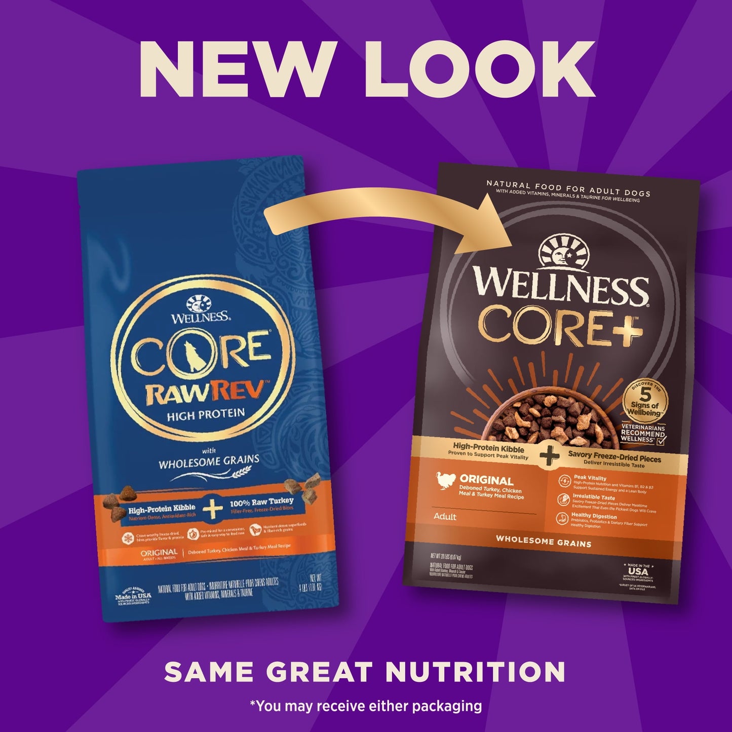 Wellness CORE+ Dry Dog Food with Freeze Dried Pieces, Wholesome Grains, High Protein, Natural, Original Turkey & Chicken Recipe, (20-Pound Bag)