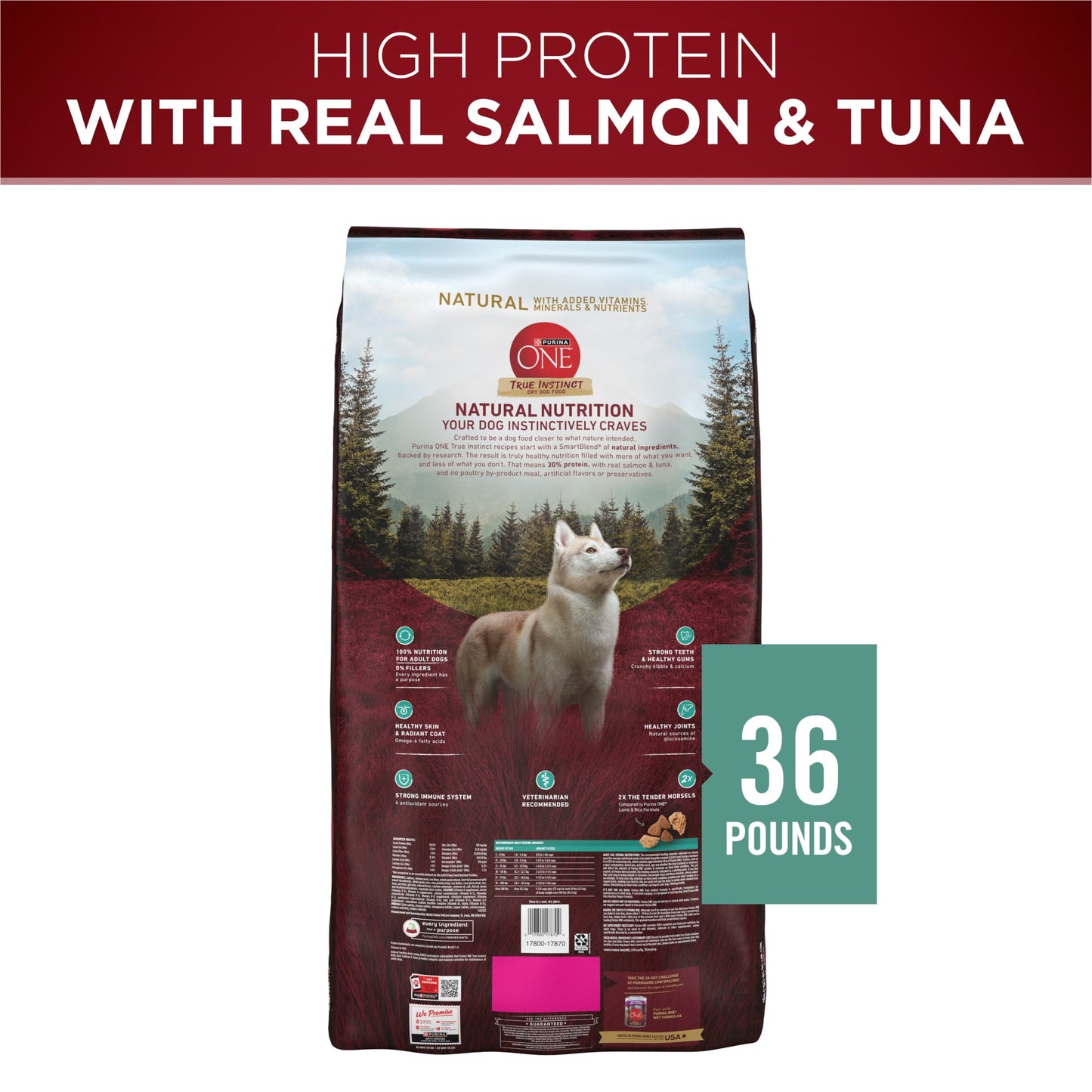 Purina ONE True Instinct Dry Dog Food, High Protein Nutrient Dense Real Salmon & Tuna, 36 lb Bag