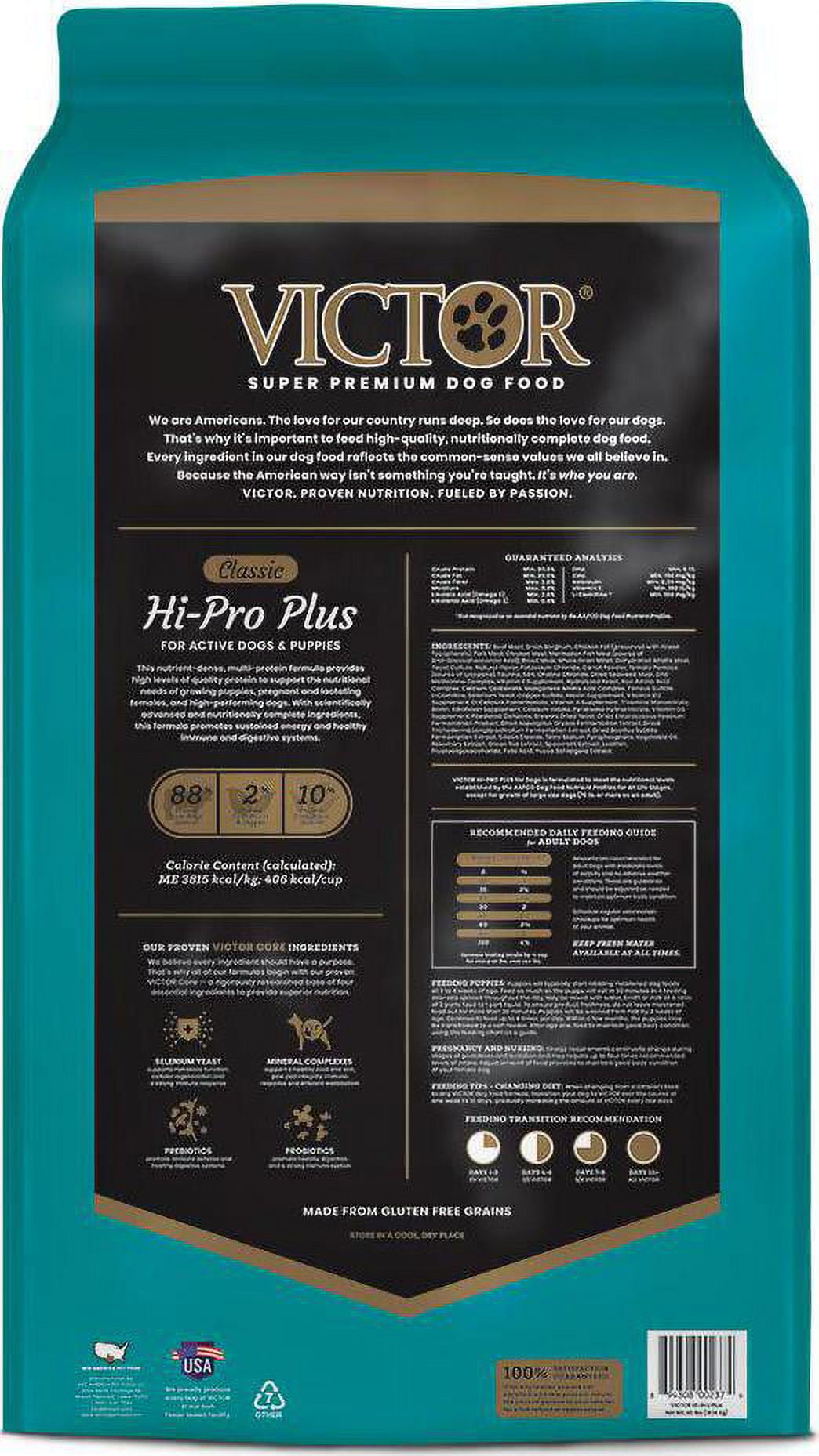 Victor 2374 Classic Hi-Pro Plus High-Protein Beef Recipe Dry Dog Food - 40lb Bag