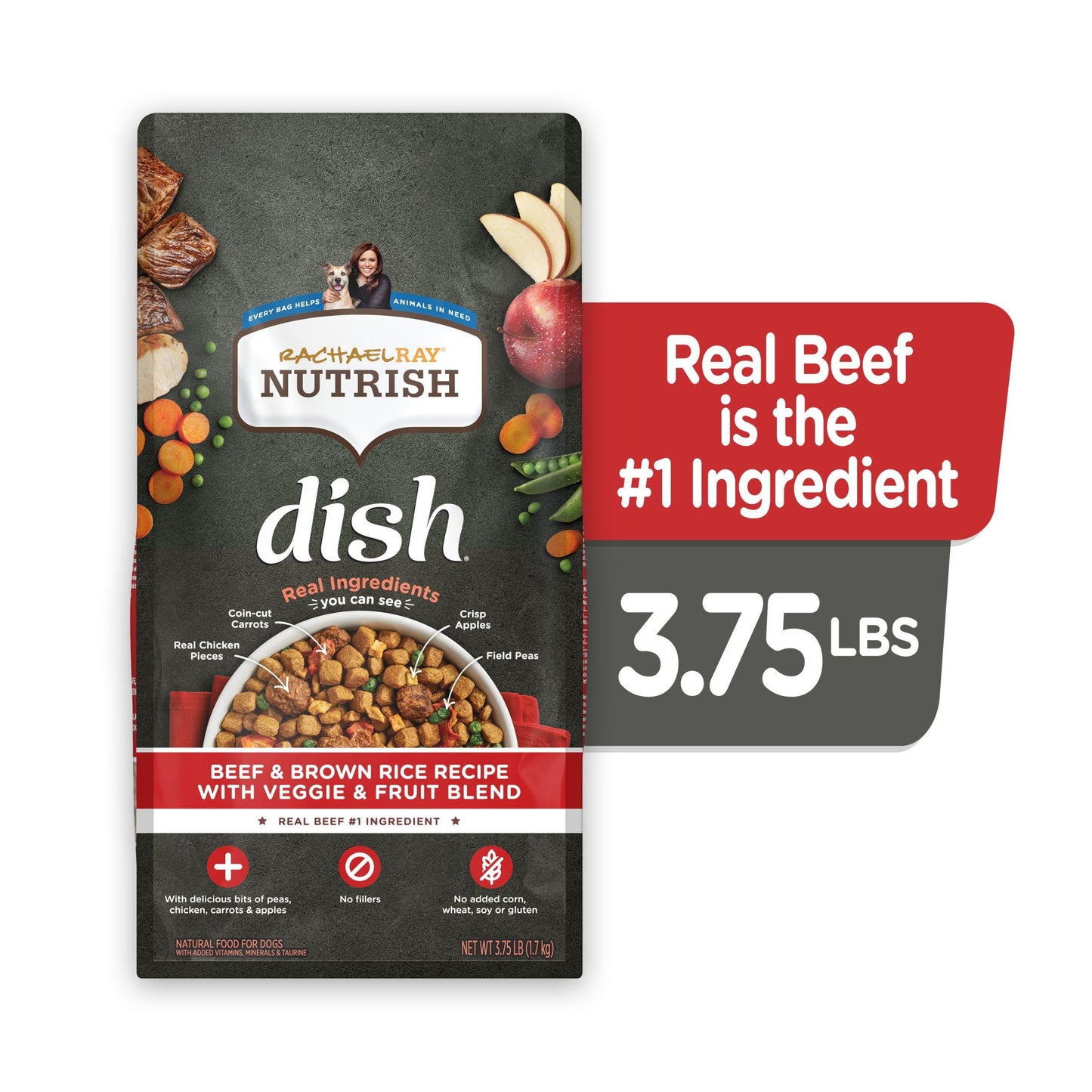 Rachael Ray Nutrish Dish Beef & Brown Rice Recipe with Veggies & Fruit Dry Dog Food, 3.75 lb. Bag