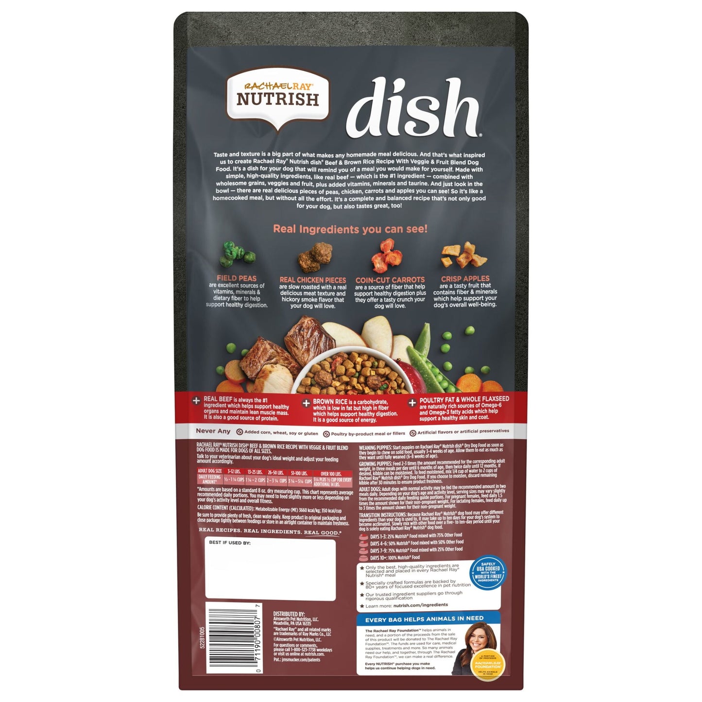 Rachael Ray Nutrish Dish Beef & Brown Rice Recipe with Veggies & Fruit Dry Dog Food, 3.75 lb. Bag