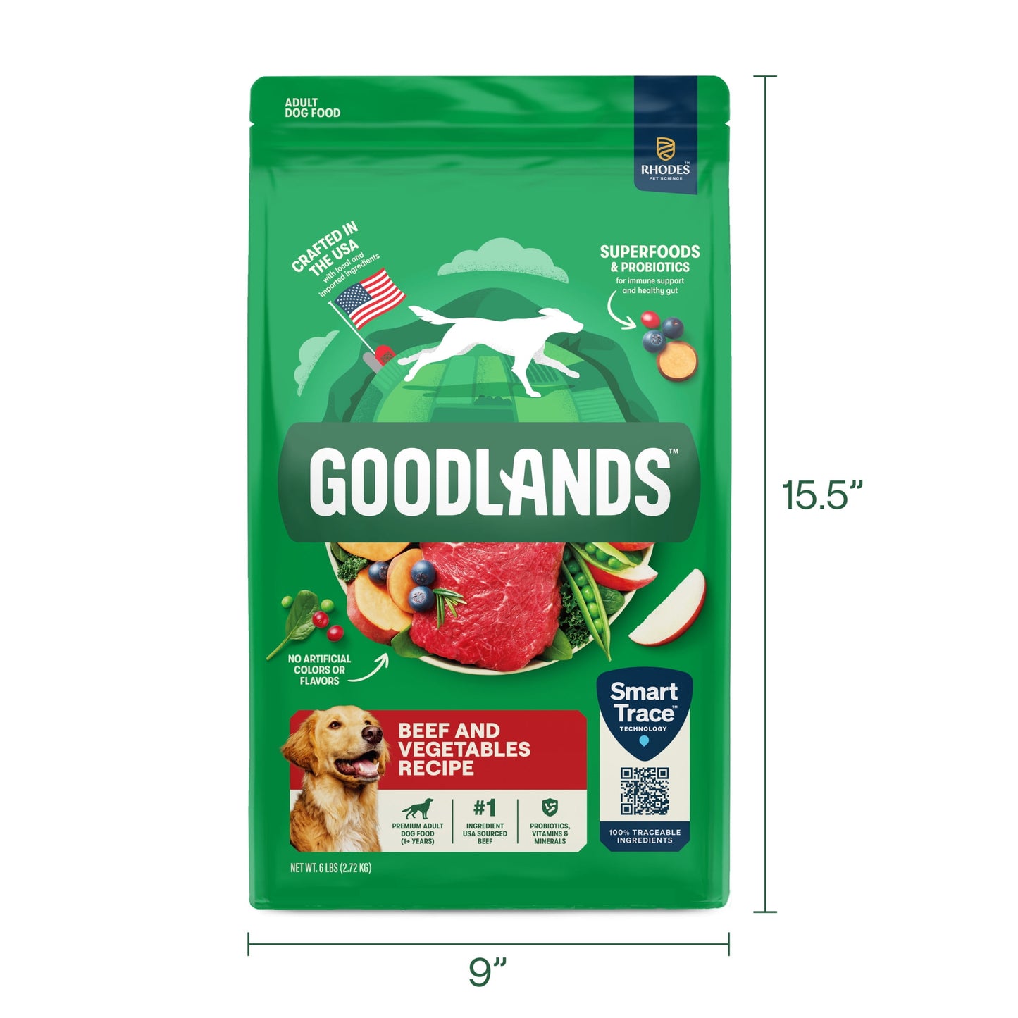 Goodlands Grass-Fed Beef & Vegetable Flavor, Dry Adult Dog Food with Probiotics, 6 lb Bag